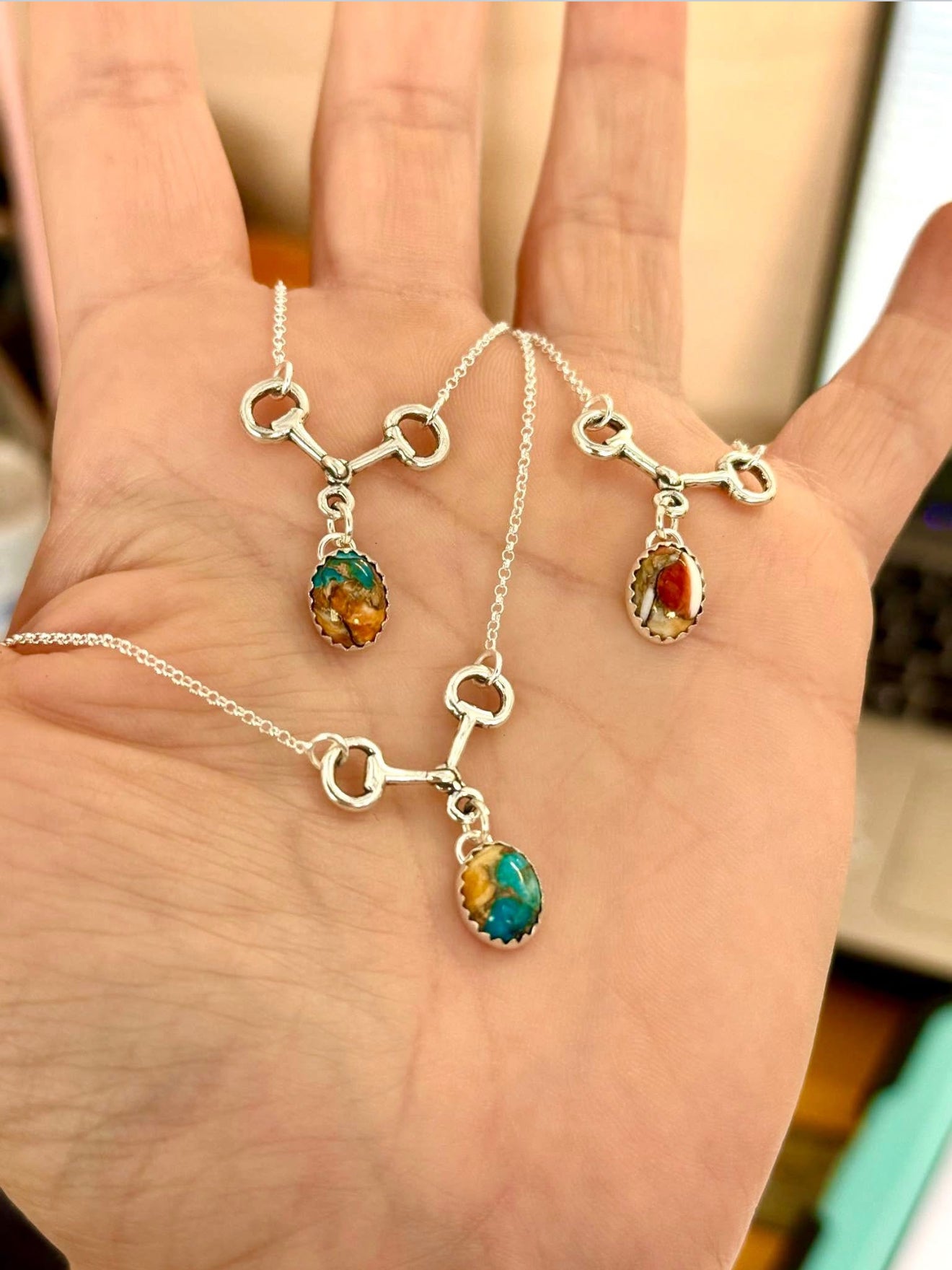 Sterling Silver Snaffle Bit Necklaces w/ Spiny Oyster Mix