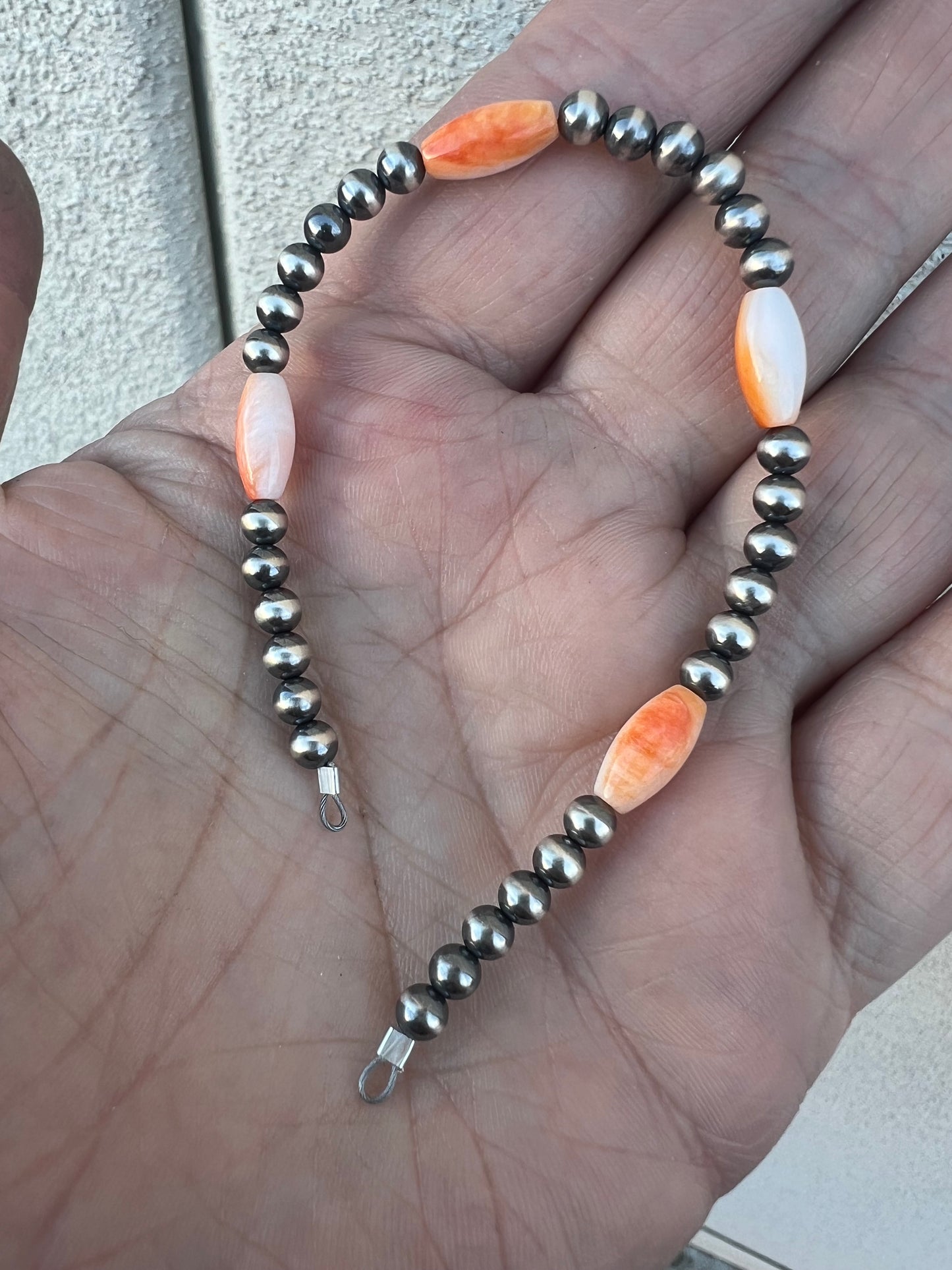 Navajo Pearls - Permanent Jewelry Strand W/ Spiny Oyster Melon Beads