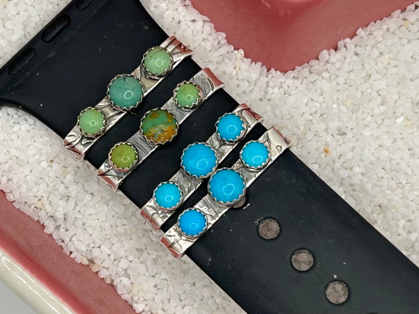 Sterling Silver Apple Watch “Slides” With Kingman Turquoise