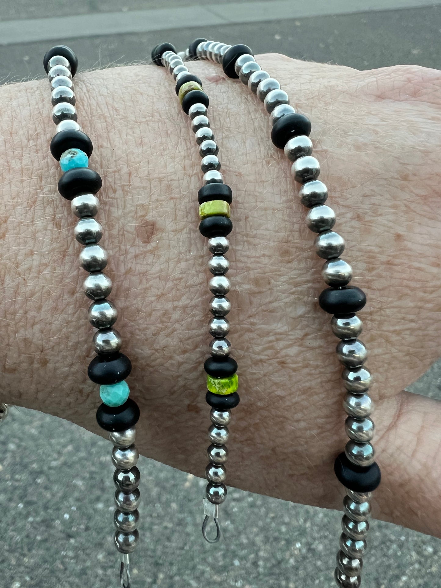 Navajo Pearls - Permanent Jewelry Strand W/ Black Onyx & Kingman Turquoise