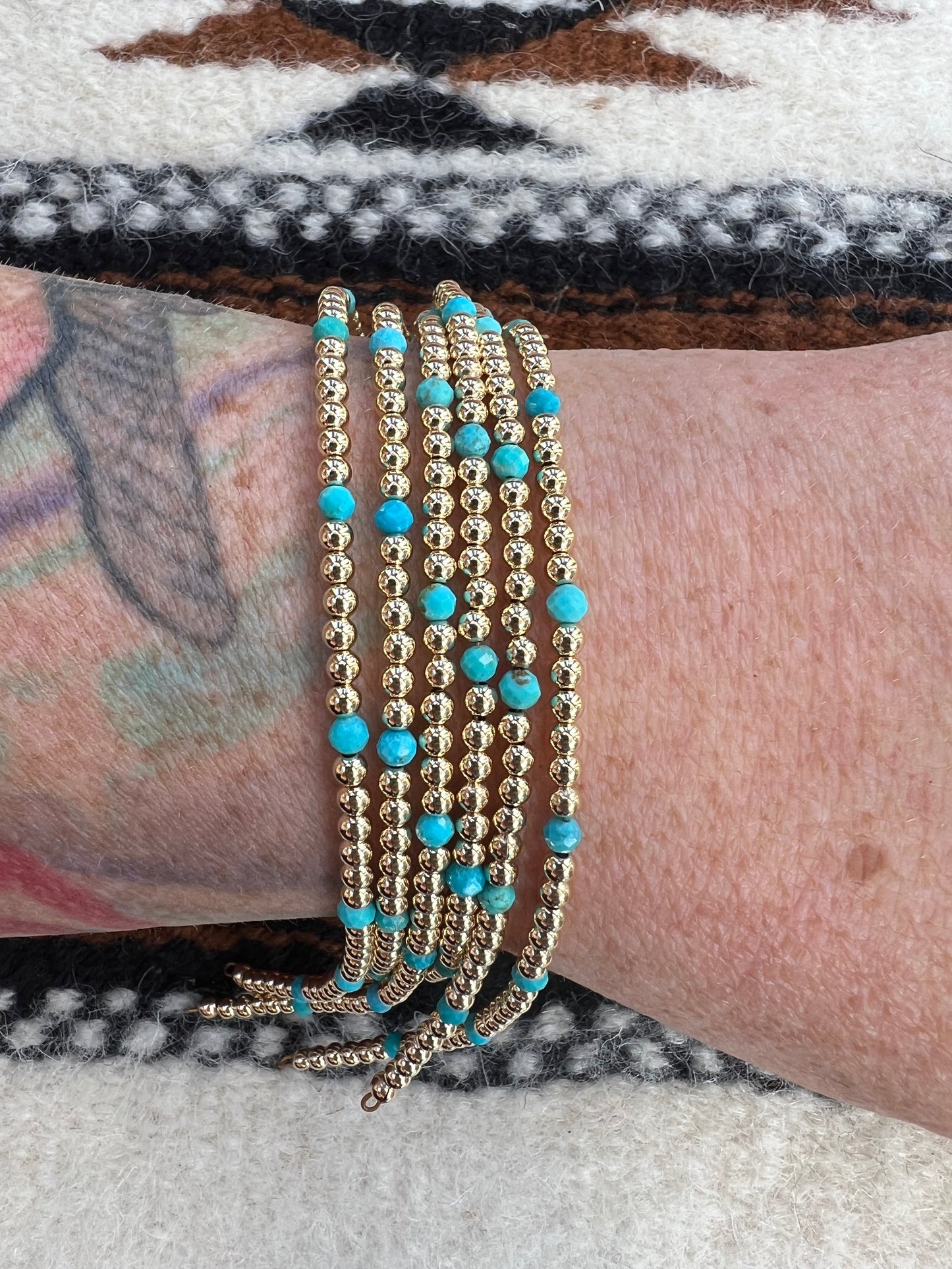 Gold Filled Beaded Permanent Jewelry Strand W/ Kingman Turquoise