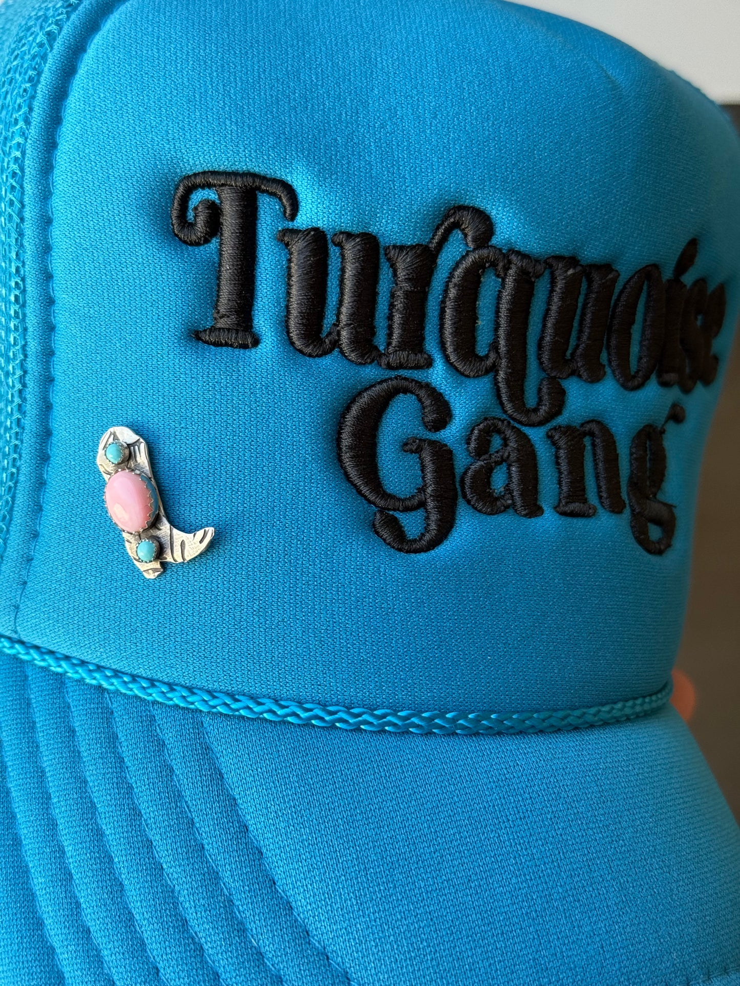 Sterling Silver Hat Pin With Pink Conch And Kingman Turquoise