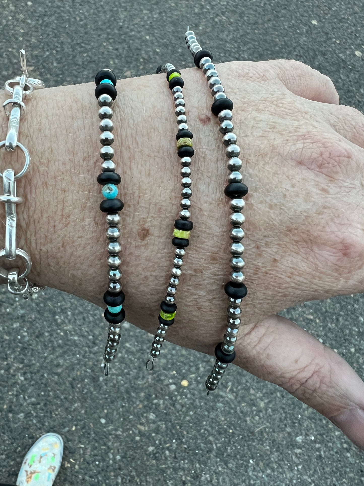 Navajo Pearls - Permanent Jewelry Strand W/ Black Onyx & Kingman Turquoise