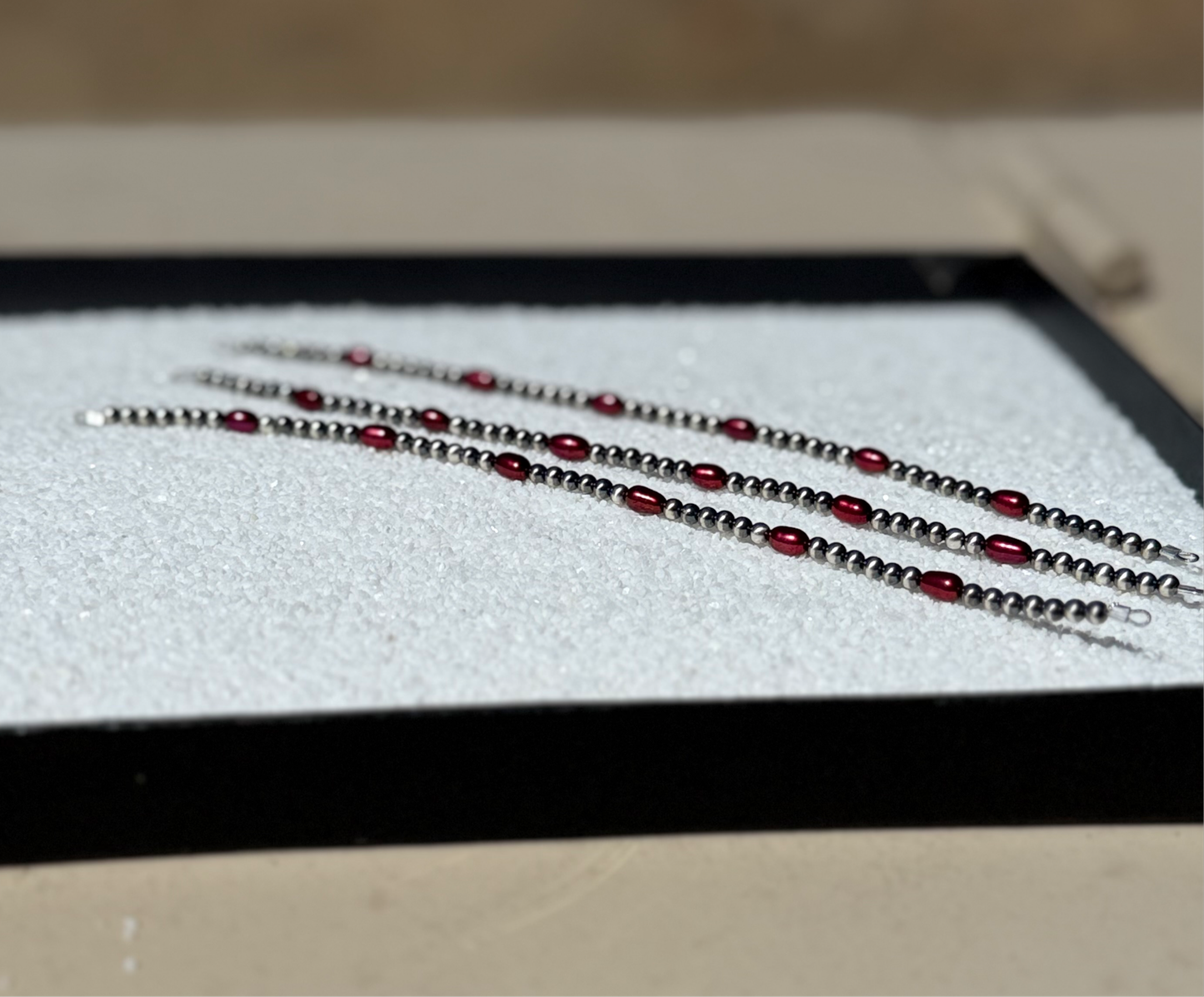 Navajo Pearls - Permanent Jewelry Strand W/ Fresh Water Ruby Pearls