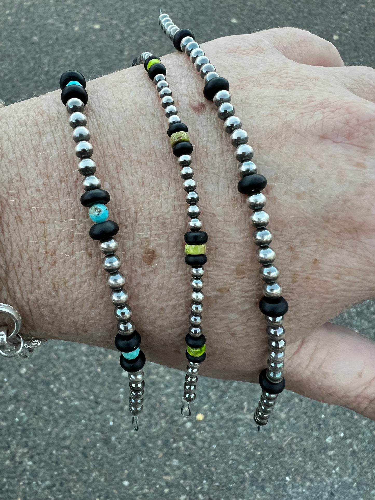 Navajo Pearls - Permanent Jewelry Strand W/ Black Onyx & Kingman Turquoise