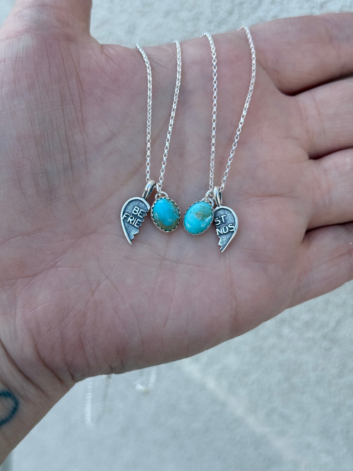Sterling Silver Best Friend necklaces w/ Kingman Turquoise
