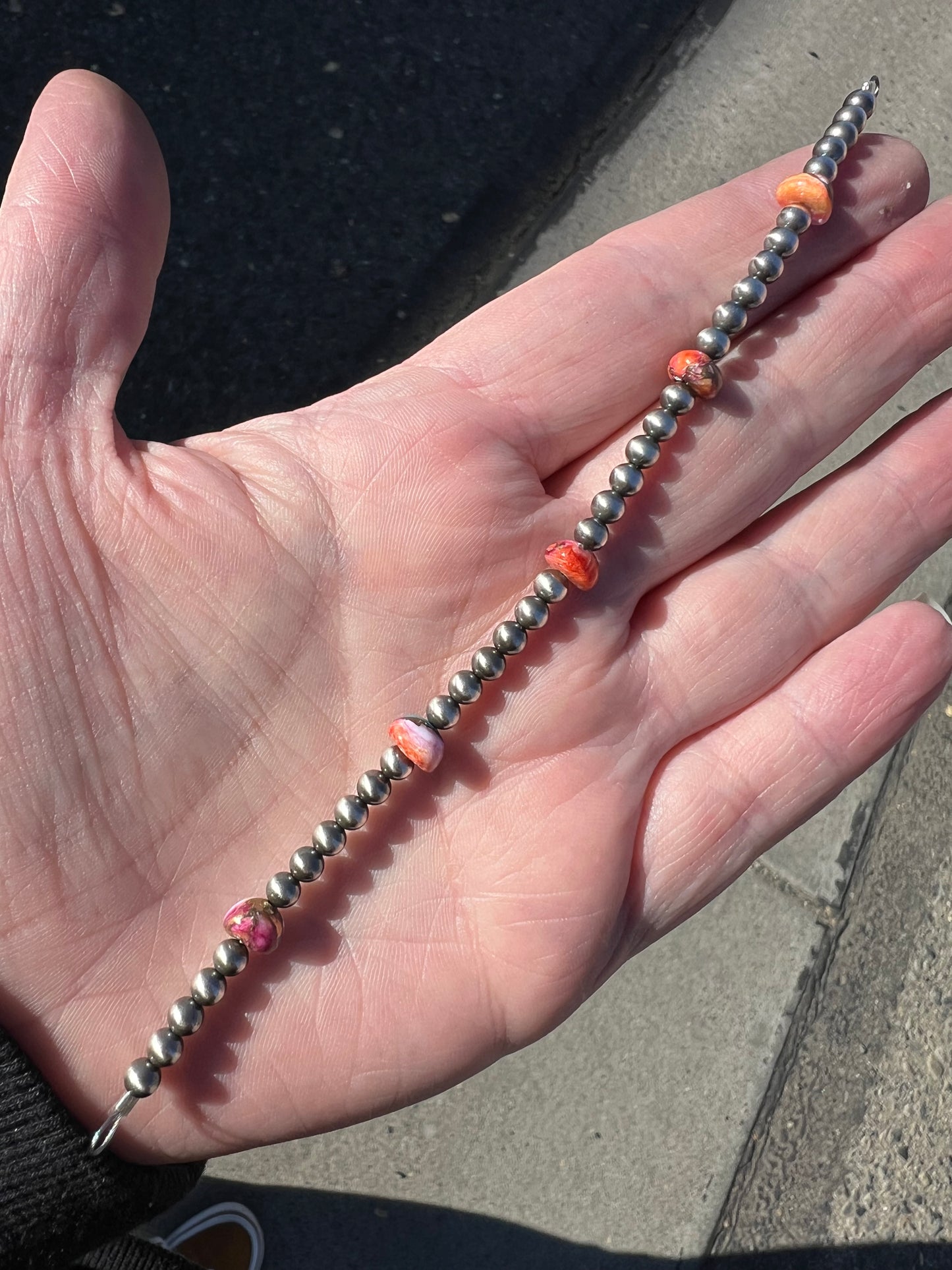 Navajo Pearls - Permanent Jewelry Strand W/ Orange Dahlia