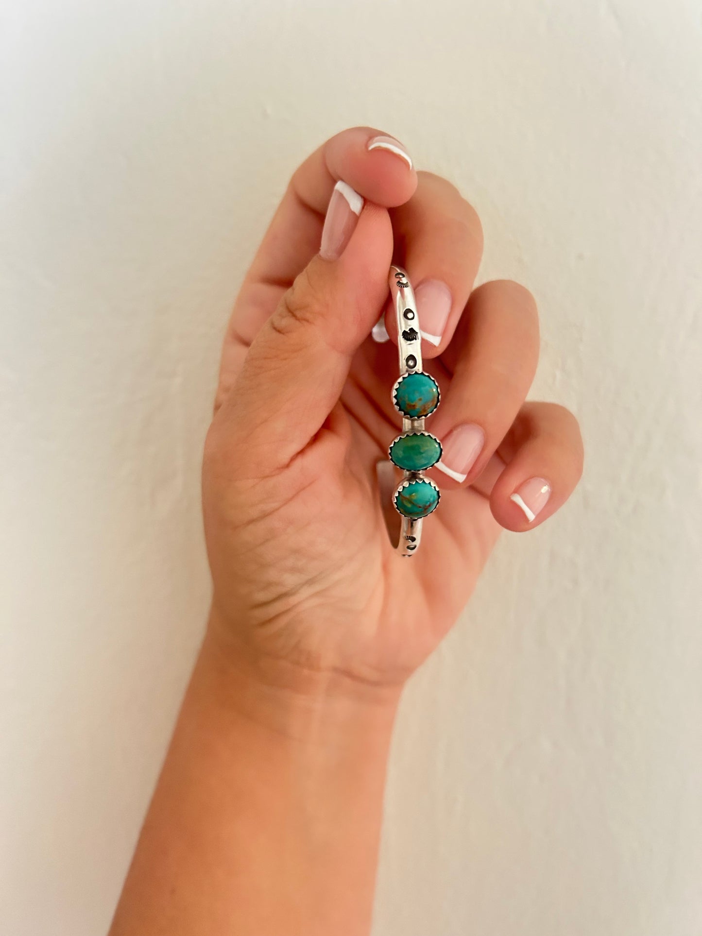 Sterling Silver Hand Stamped Cuffs - Kingman Turquoise