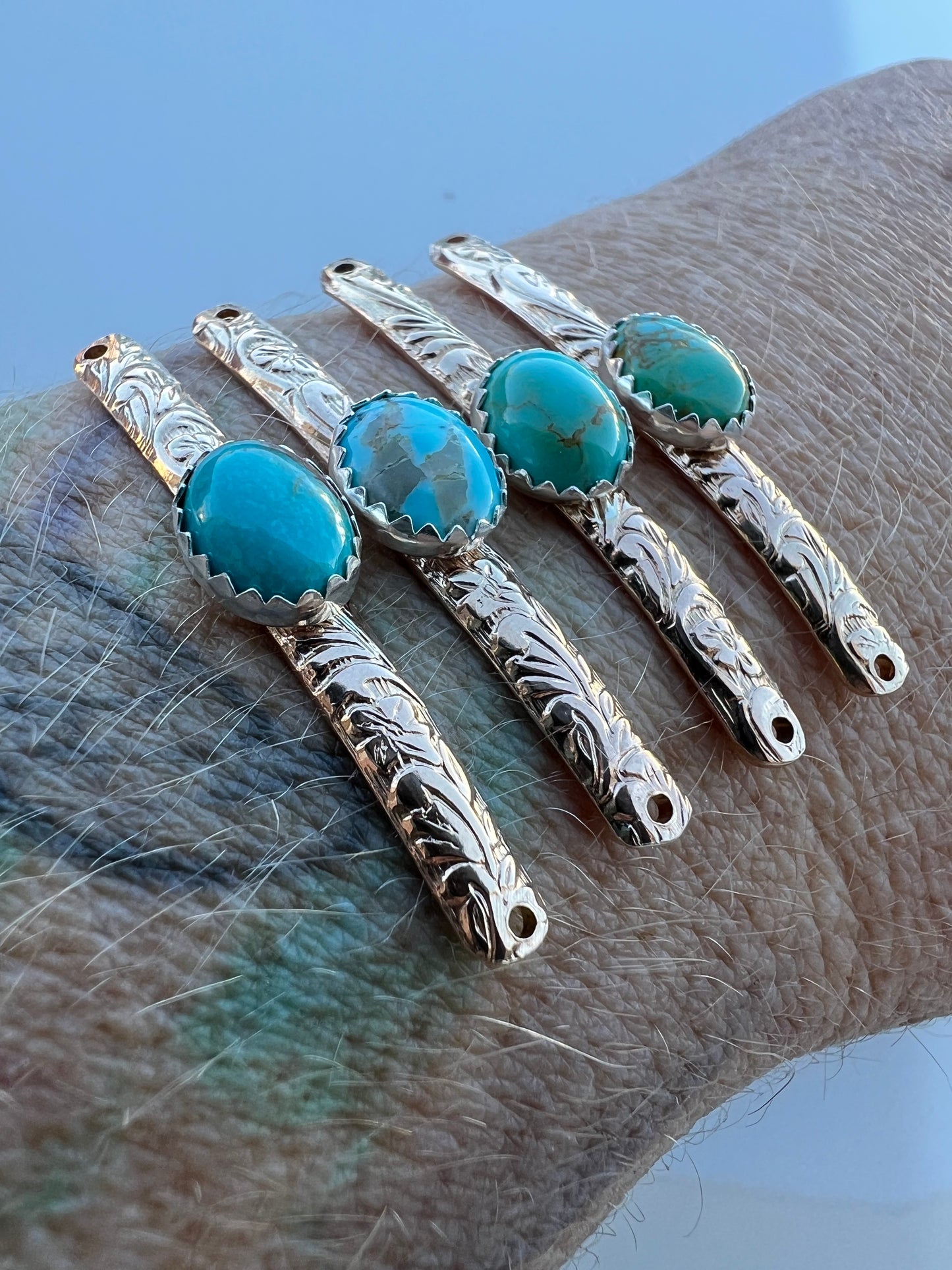 Gold Filled Floral Bar With Turquoise