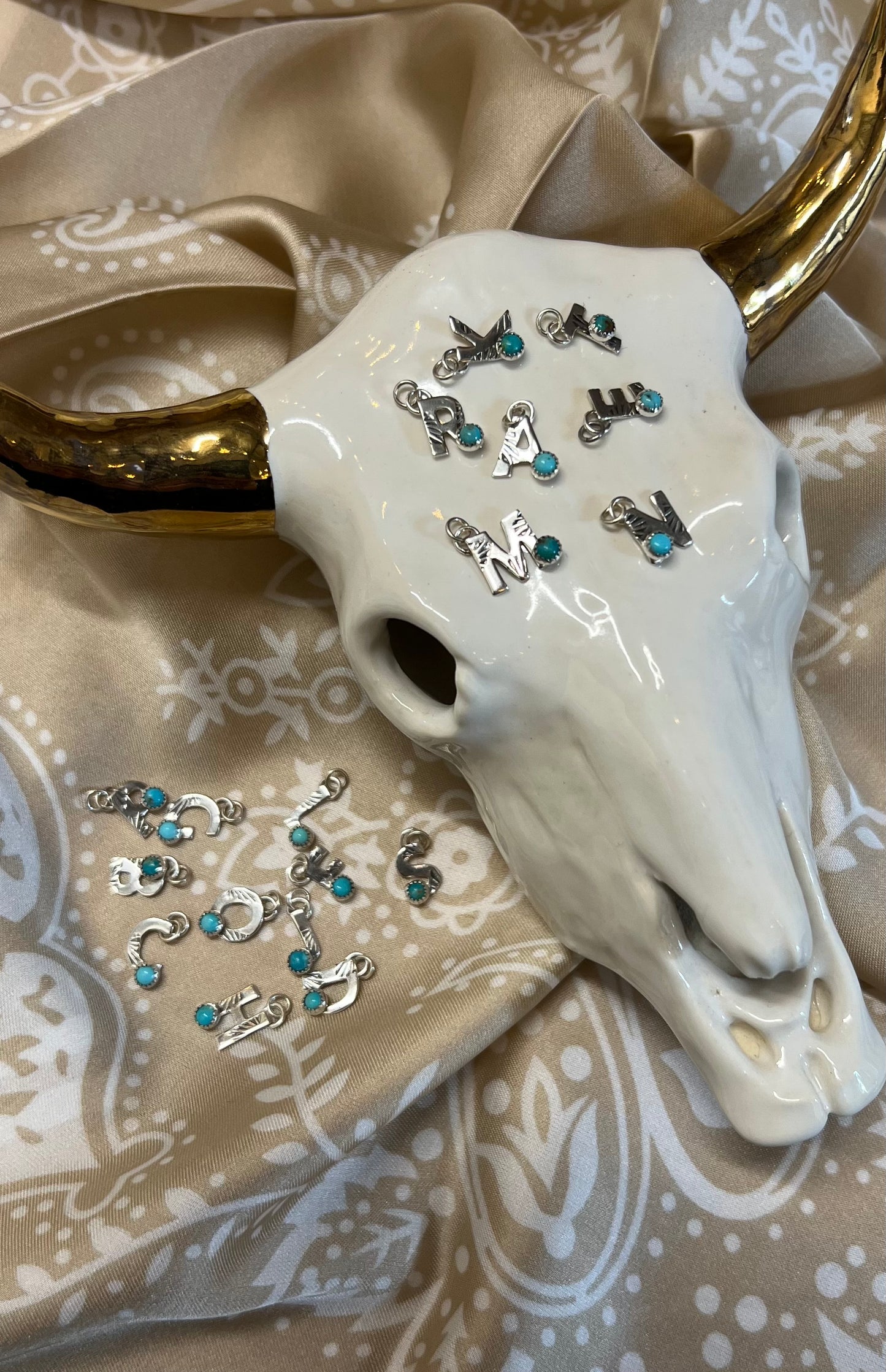 Alphabet Charm w/ 3mm Kingman Turquoise