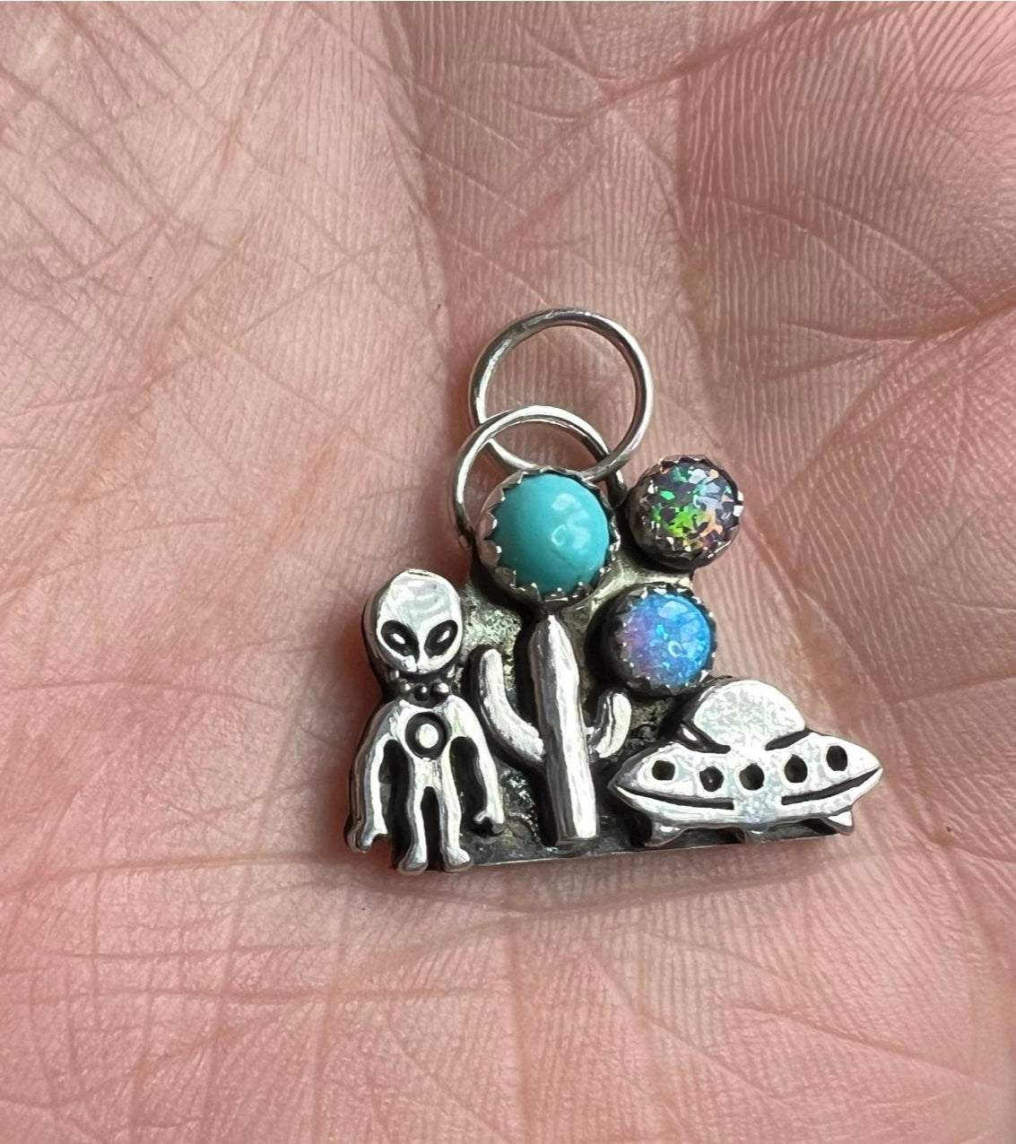 UFO Desert Pendent w/ Kingman Turquoise & Bello Opals