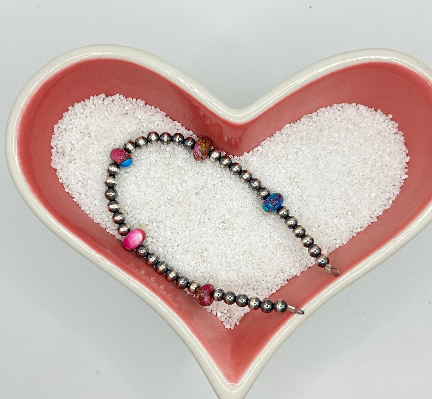 Navajo Pearls - Permanent Jewelry Strand W/ Pink Dahlia