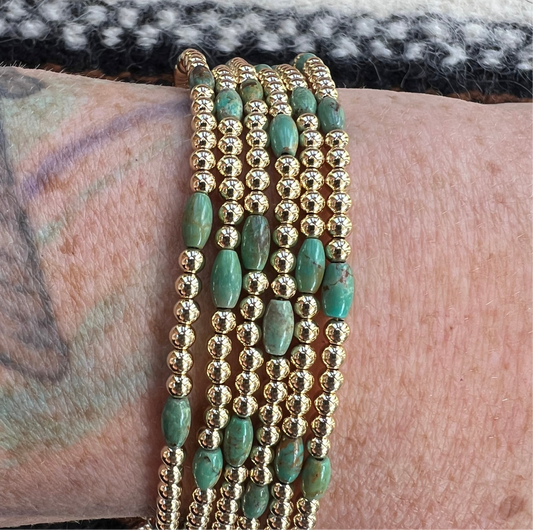 Gold Filled Beaded Stretch Bracelets w/ Turquoise