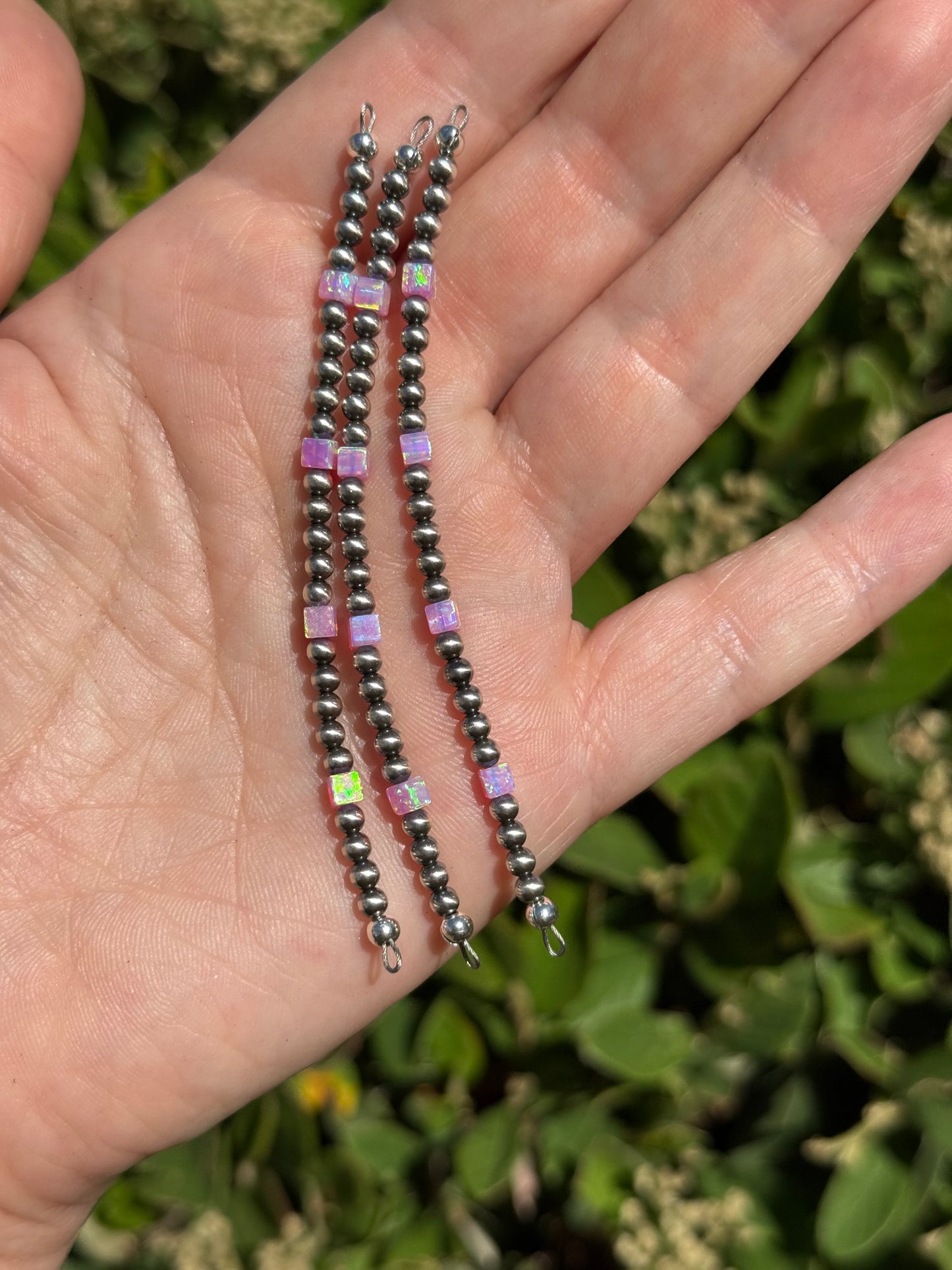 Navajo Pearls - Mini-Strand W/ Pink Bello Opal Squares