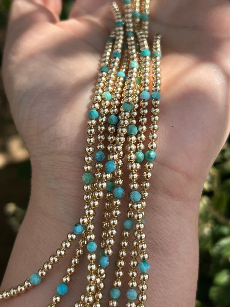 Gold Filled Beaded Permanent Jewelry Strand W/ Kingman Turquoise