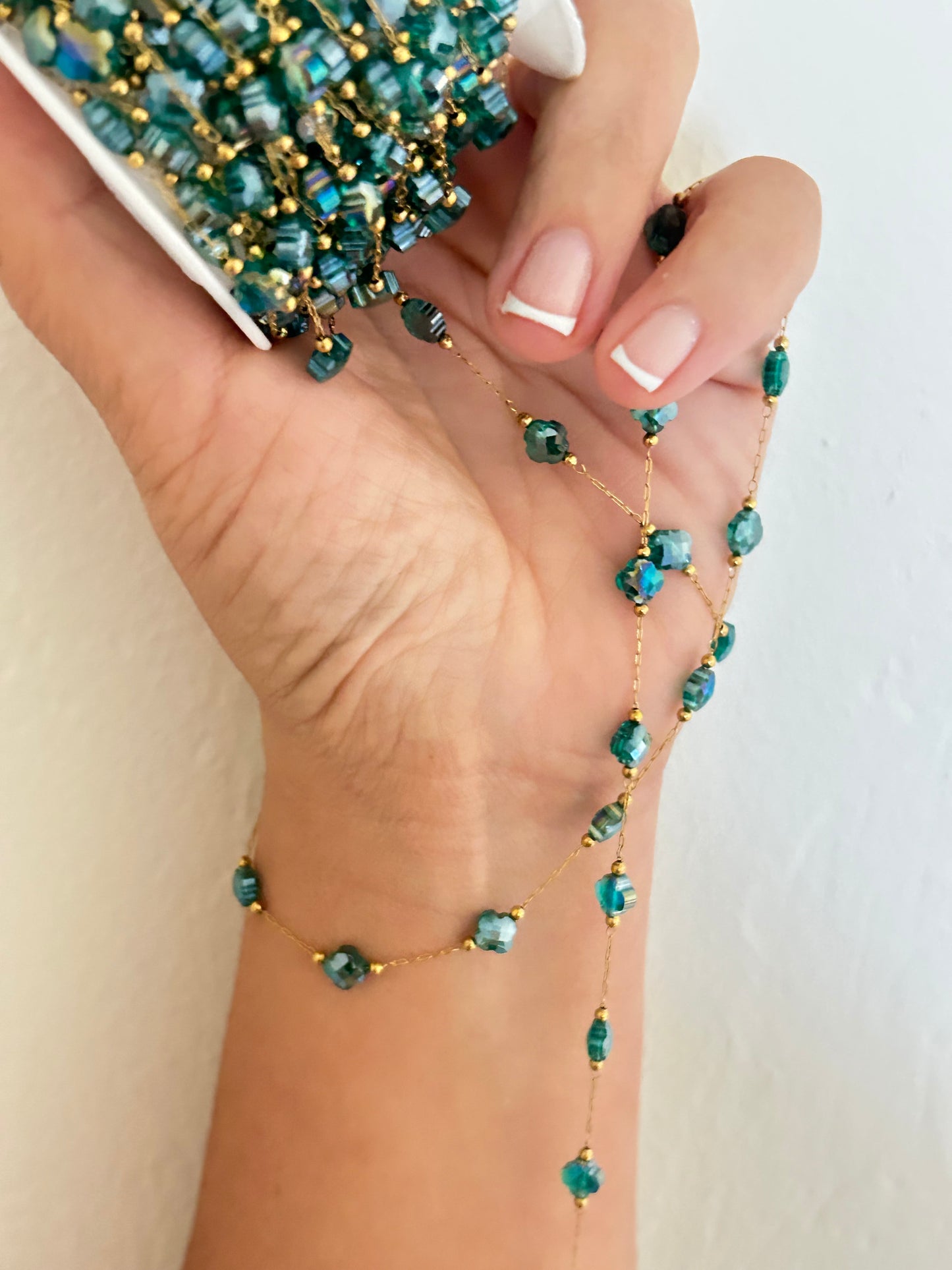 Stainless Steel PVD Coated Crystal Clover Chain