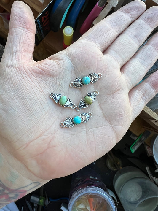 Bar Connectors Hand Stamped w/ Kingman Turquoise