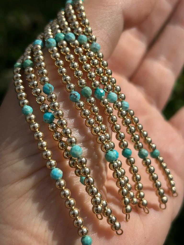 Gold Filled Beaded Permanent Jewelry Strand W/ Kingman Turquoise