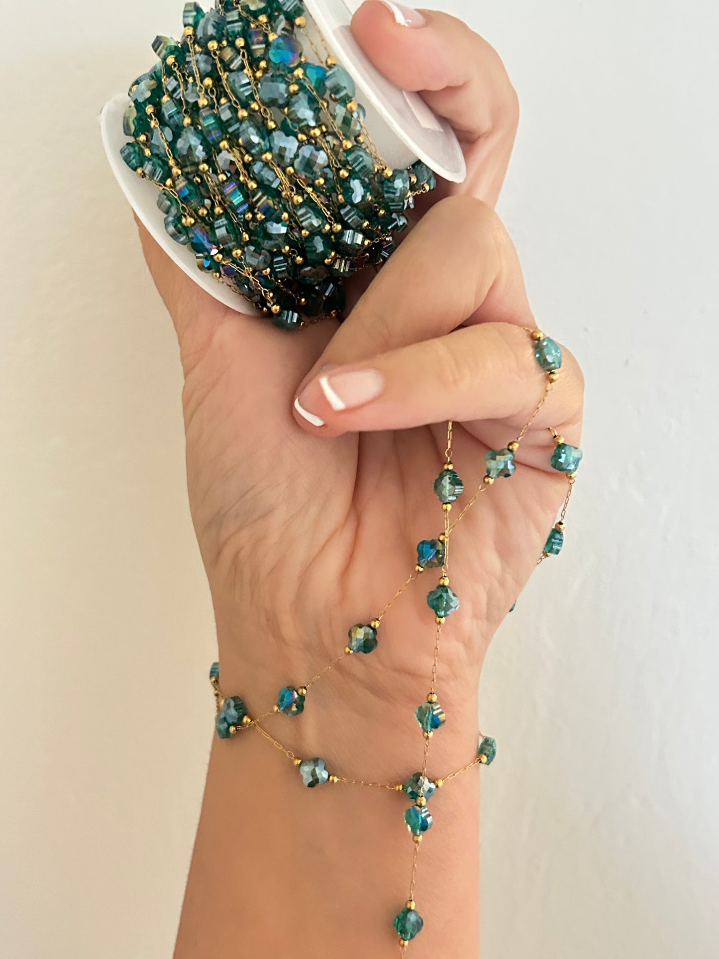 Stainless Steel PVD Coated Crystal Clover Chain