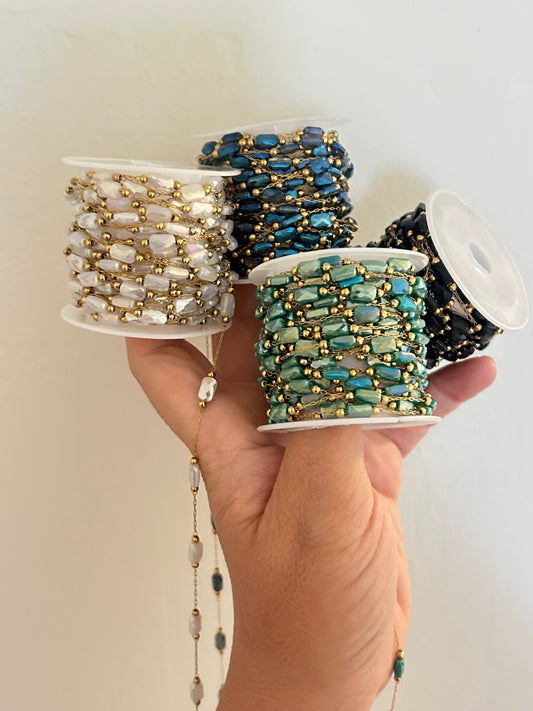 Stainless Steel PVD Coated Crystal Rectangle Chain