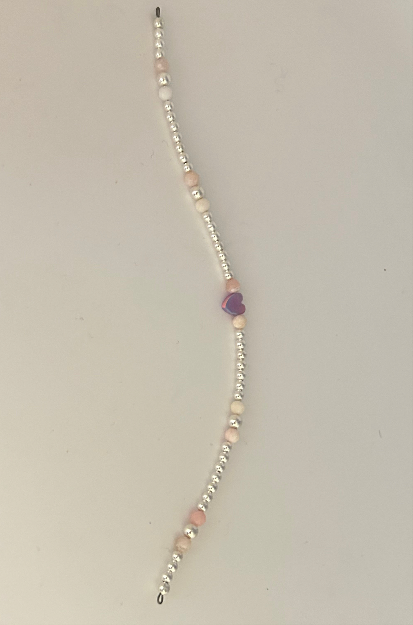 Sterling Silver Beaded Permanent Jewelry Strand With Cotton Candy Opal Accents