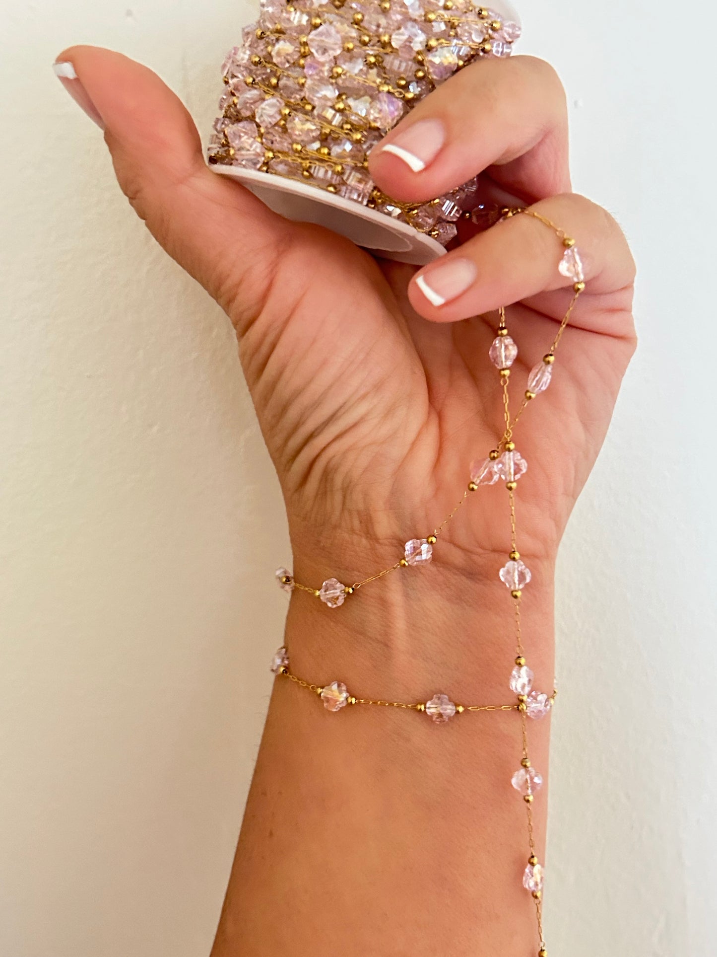 Stainless Steel PVD Coated Crystal Clover Chain