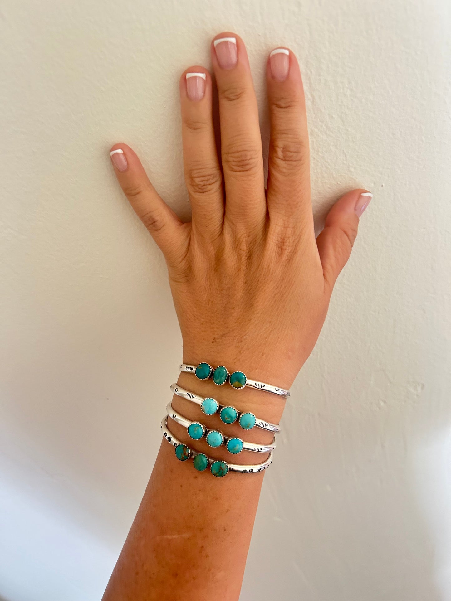 Sterling Silver Hand Stamped Cuffs - Kingman Turquoise