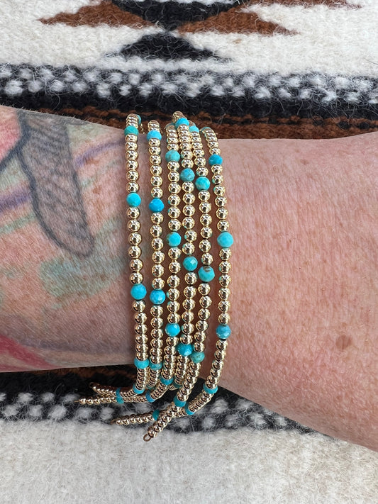Gold Filled Beaded Permanent Jewelry Strand W/ Kingman Turquoise