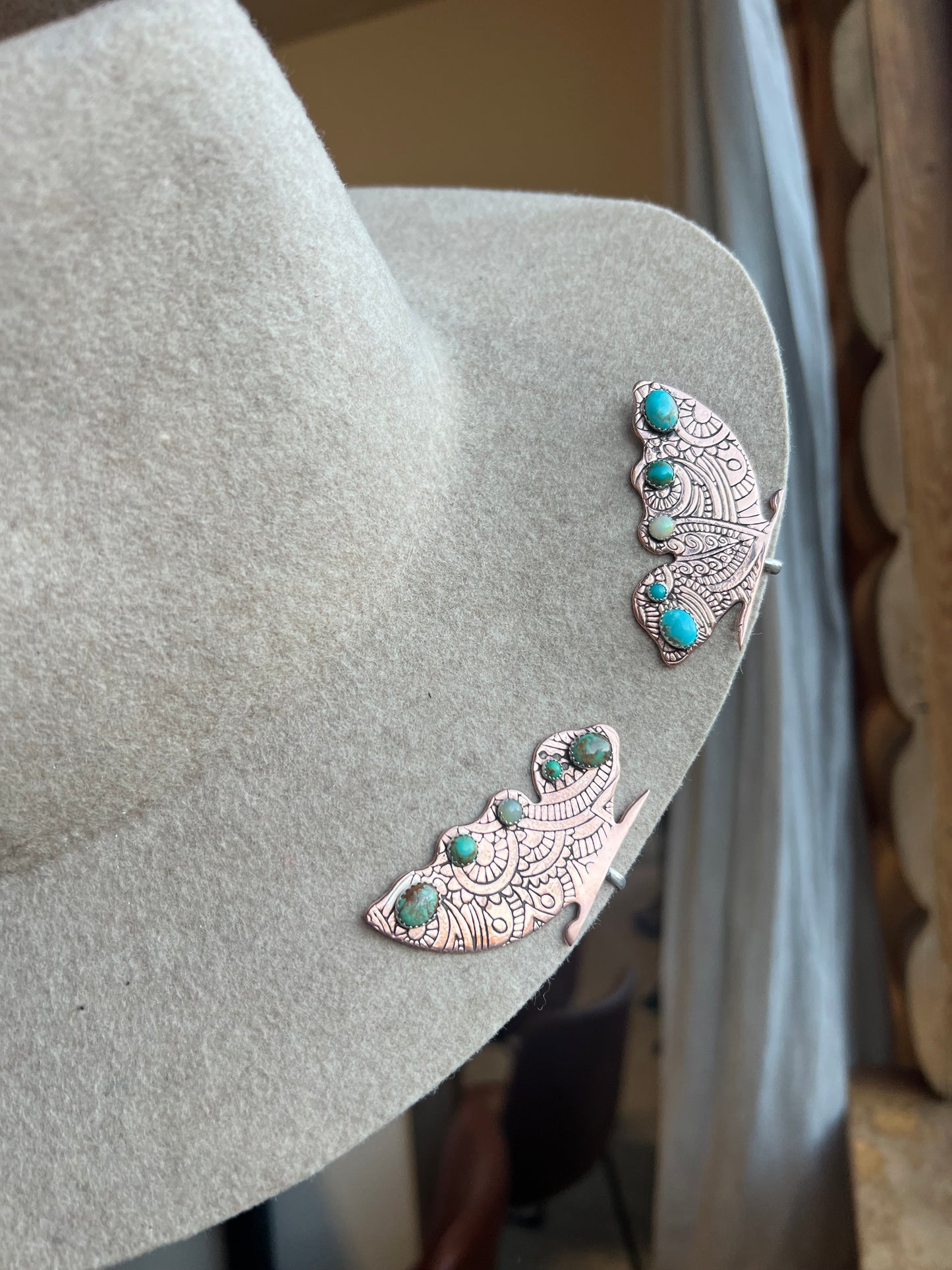 Copper Butterfly Hat Hook With Kingman Turquoise
