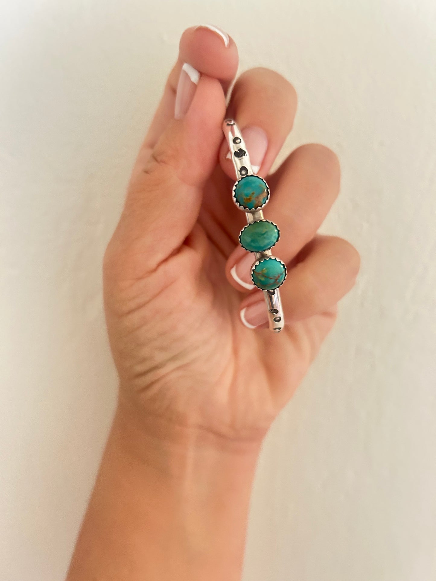 Sterling Silver Hand Stamped Cuffs - Kingman Turquoise