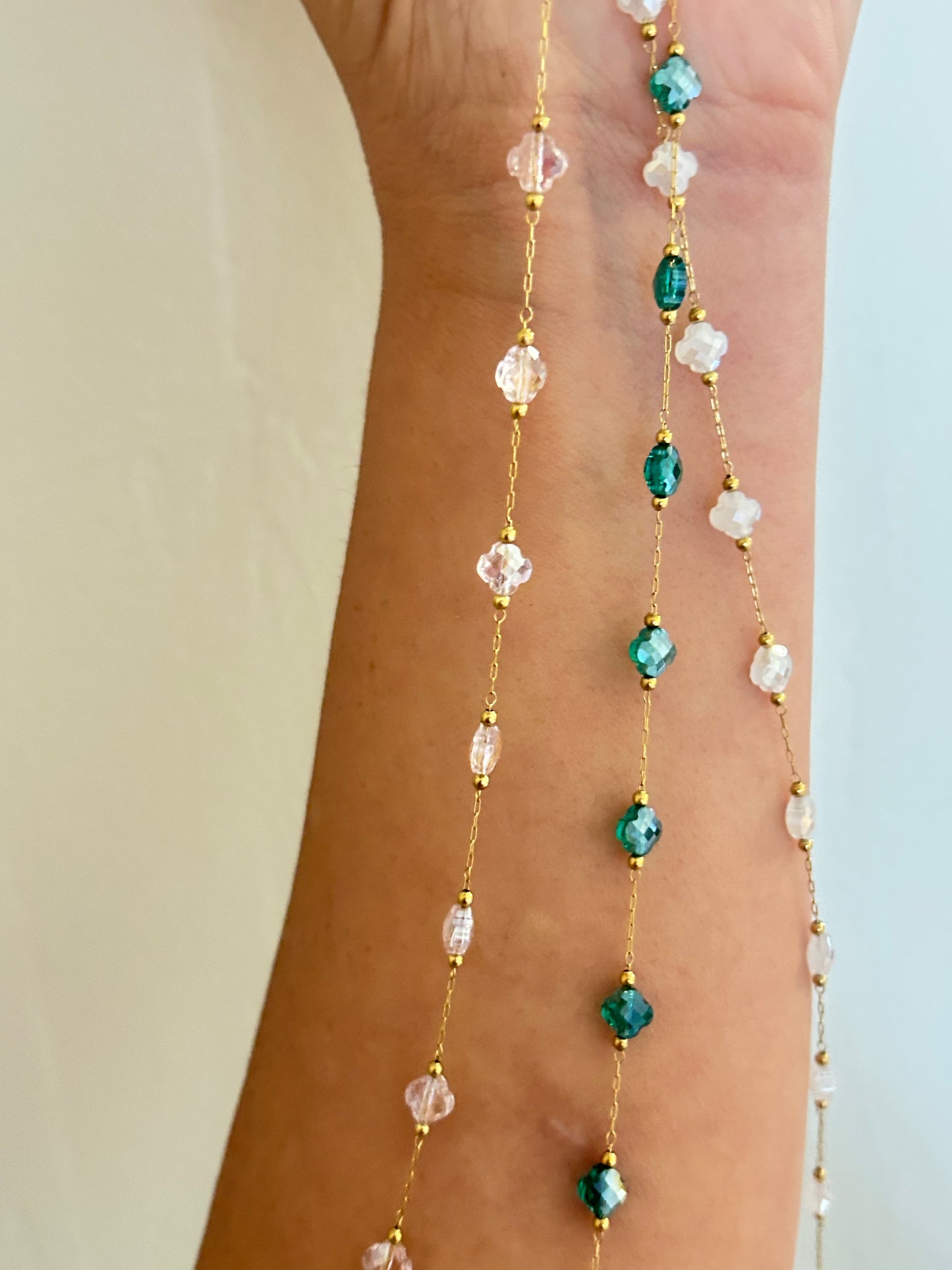 Stainless Steel PVD Coated Crystal Clover Chain