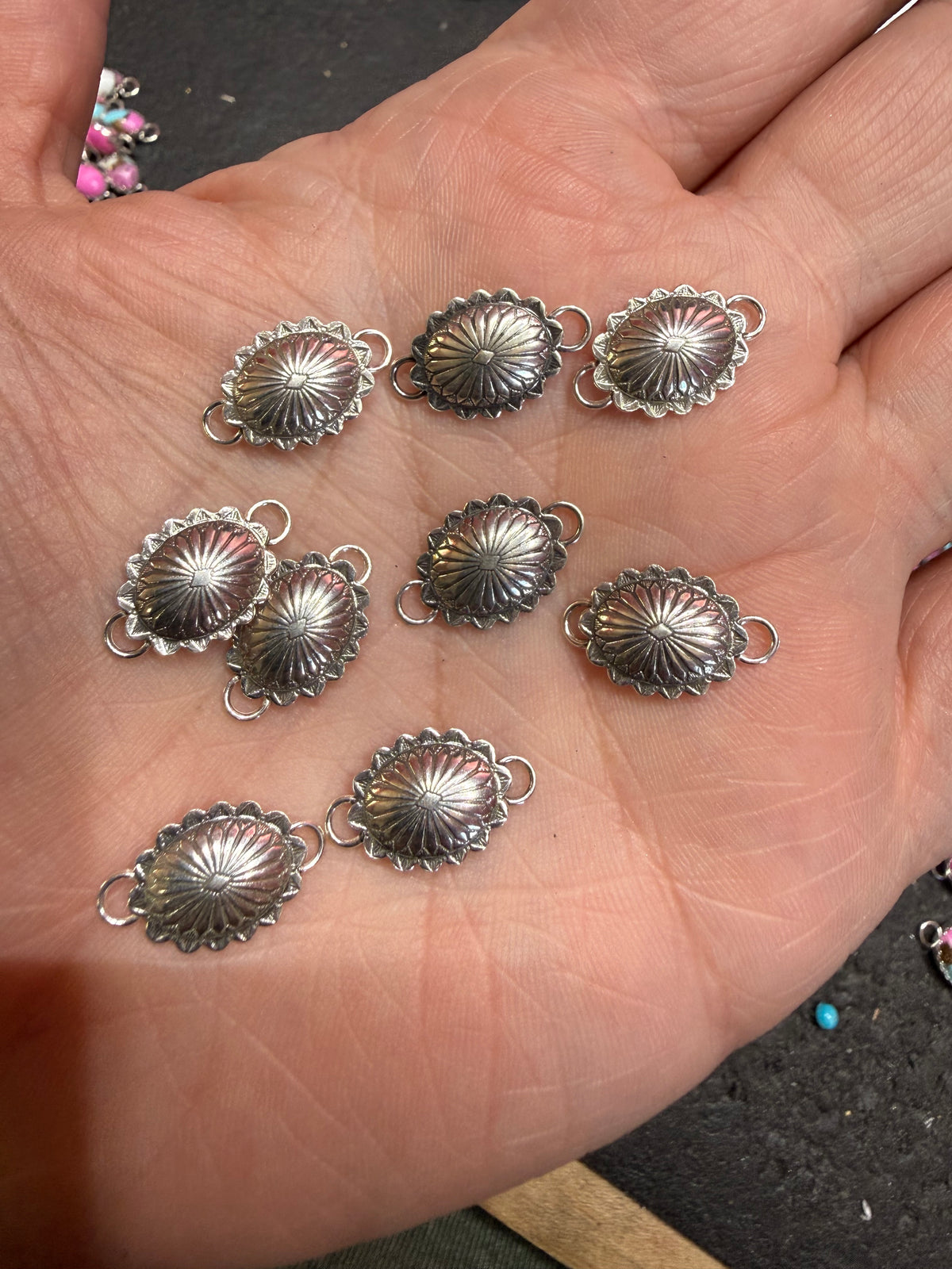 Oval Concho Sterling Silver Connector
