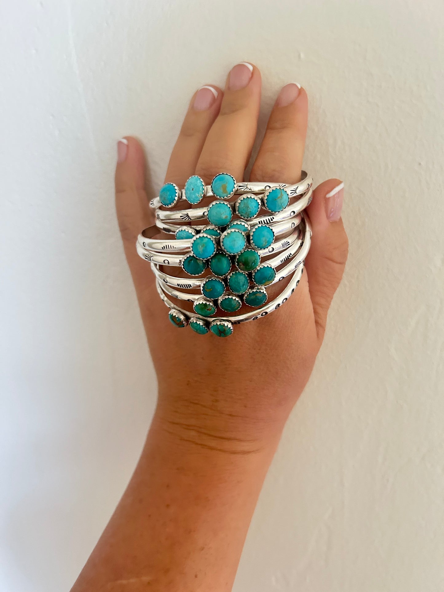 Sterling Silver Hand Stamped Cuffs - Kingman Turquoise