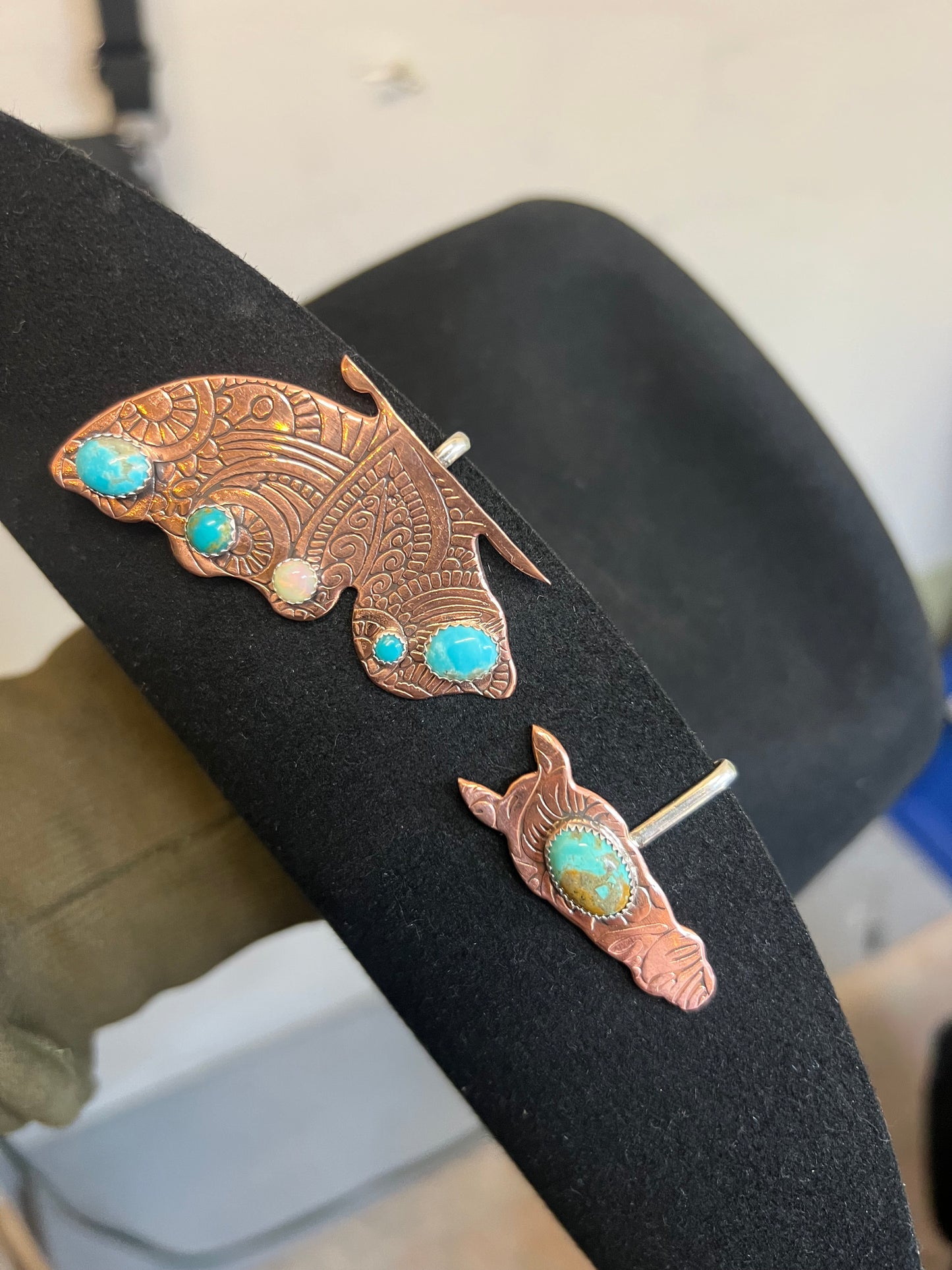 Copper Butterfly Hat Hook With Kingman Turquoise