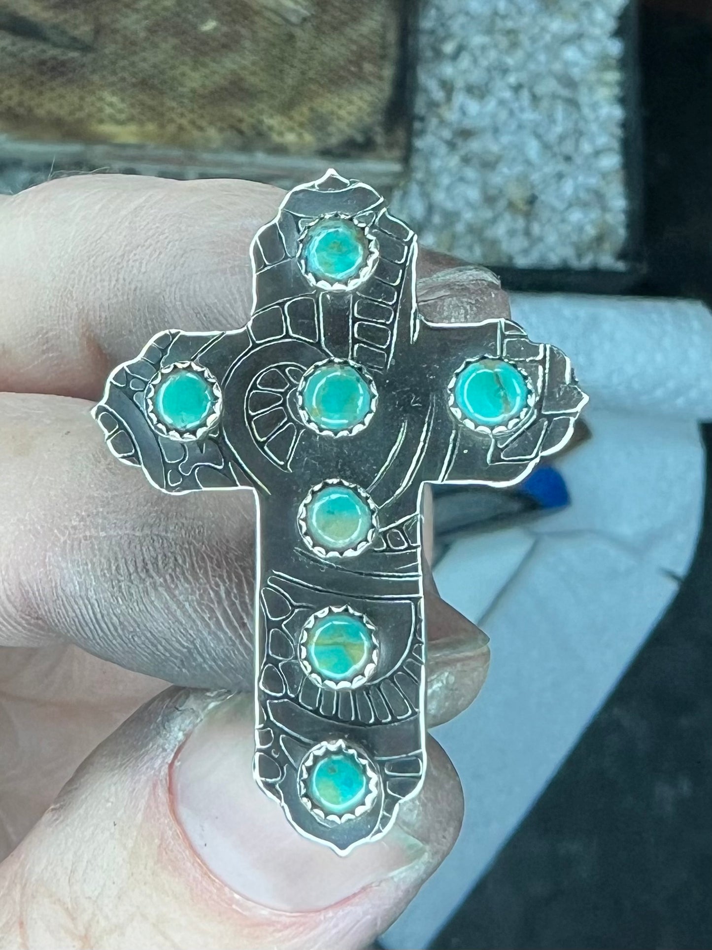 Cross Hat Pin  W/ 7 4mm Stones