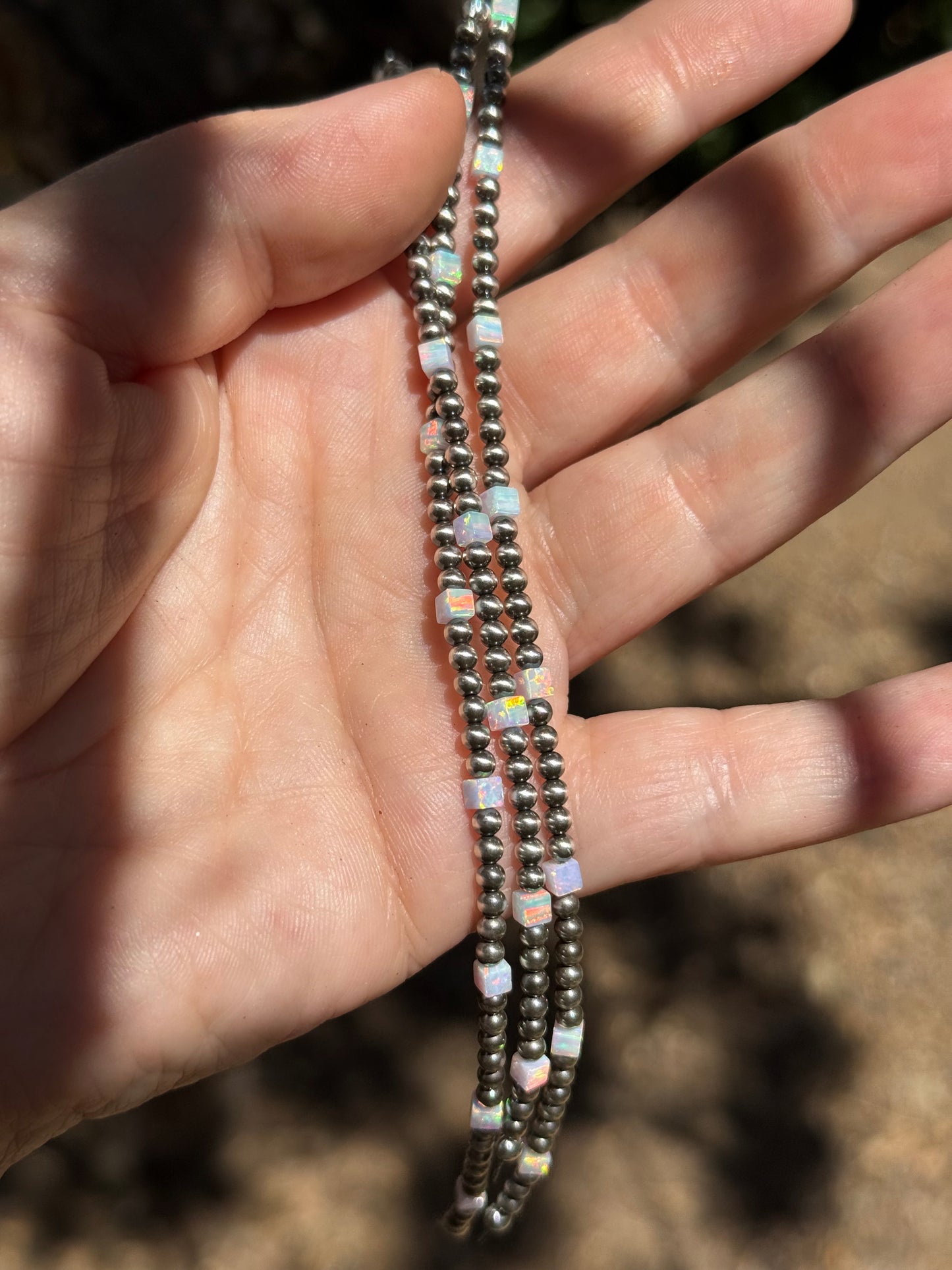 Navajo Pearls - Permanent Jewelry Strand W/ Aurora Opal Squares