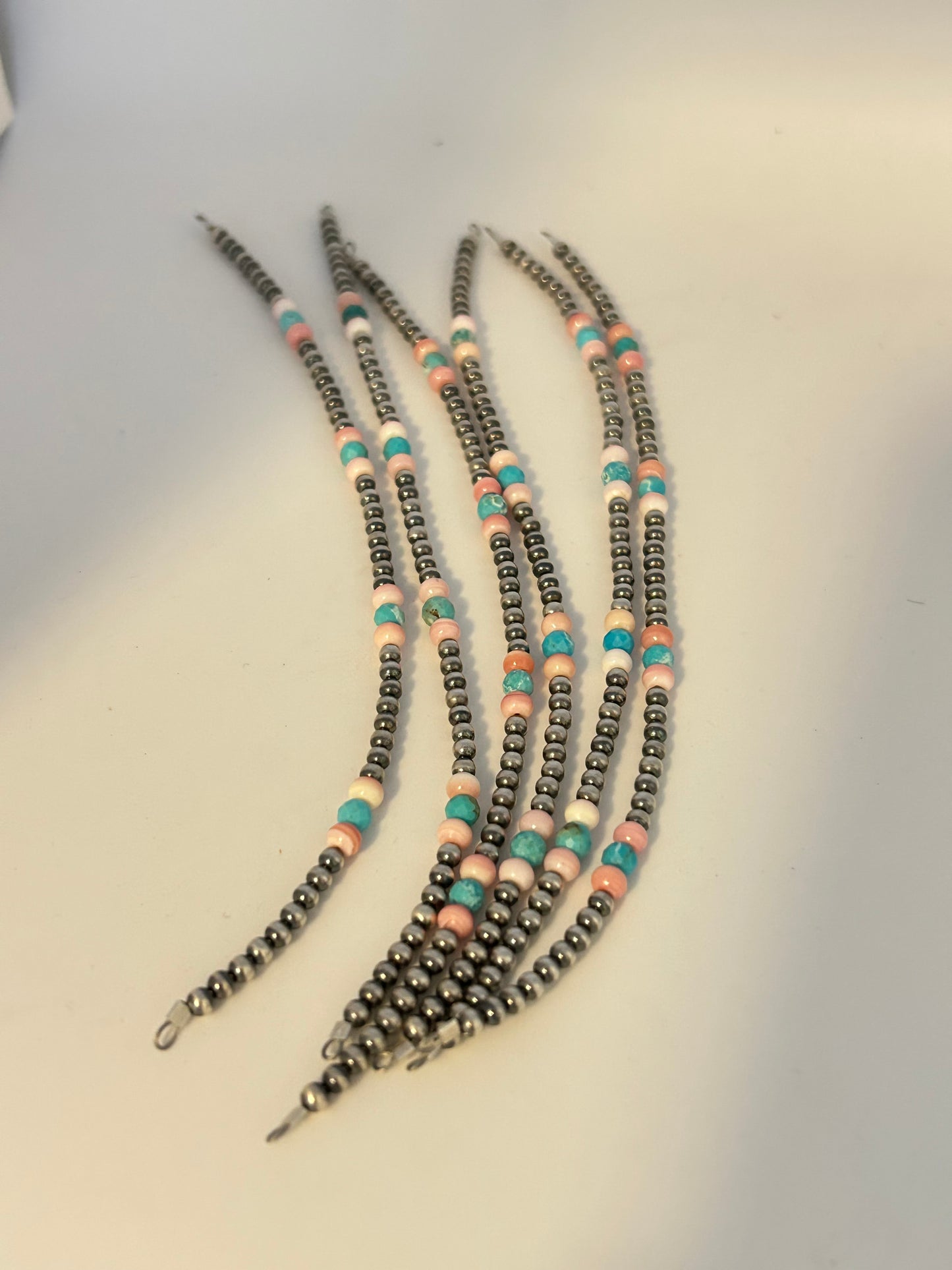 Navajo Pearls - Permanent Jewelry Strand W/ Pink Conch &  Turquoise