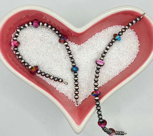 Navajo Pearls - Permanent Jewelry Strand W/ Pink Dahlia