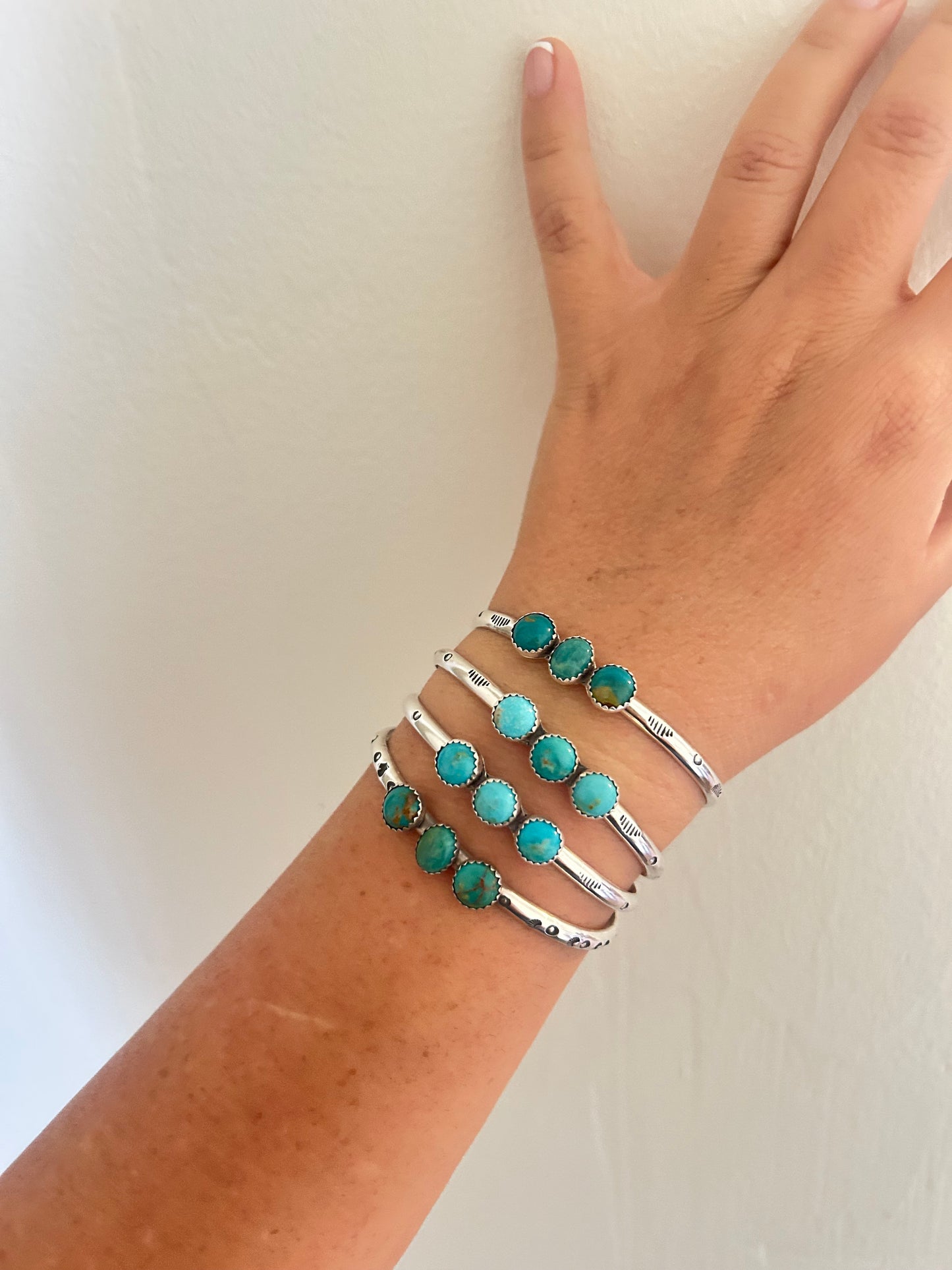 Sterling Silver Hand Stamped Cuffs - Kingman Turquoise