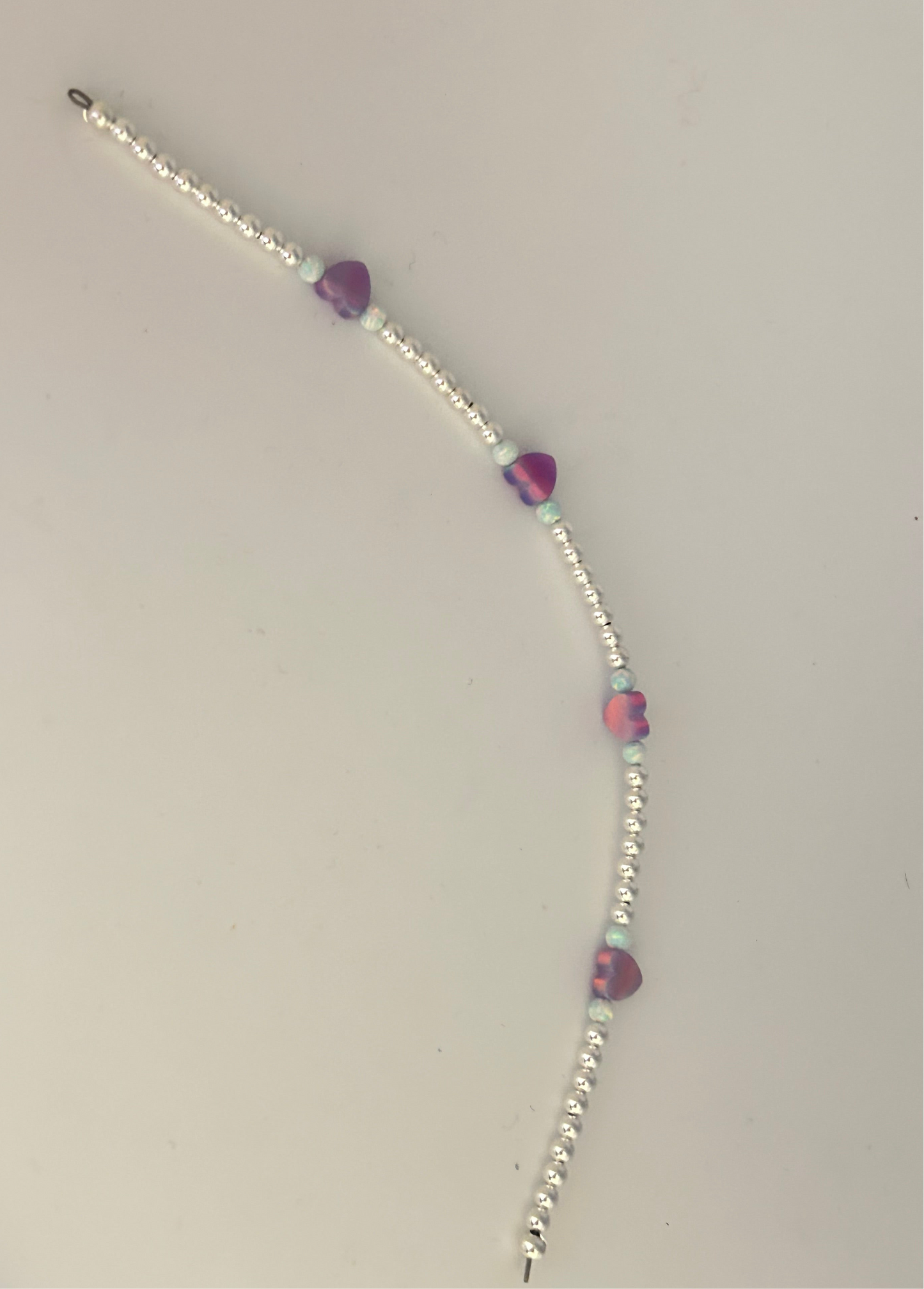 Sterling Silver Beaded Permanent Jewelry Strand With Cotton Candy Opal Accents