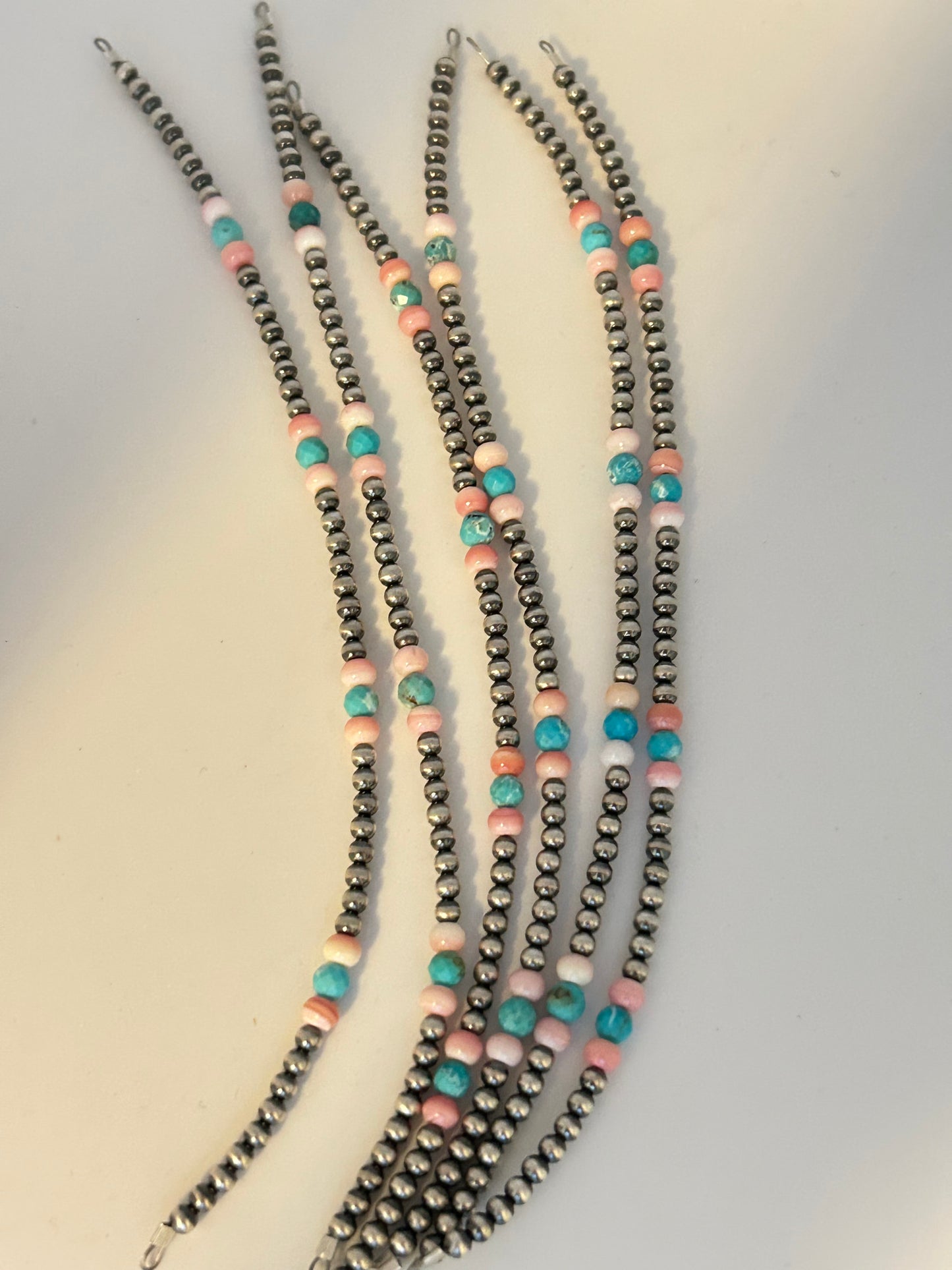 Navajo Pearls - Permanent Jewelry Strand W/ Pink Conch &  Turquoise