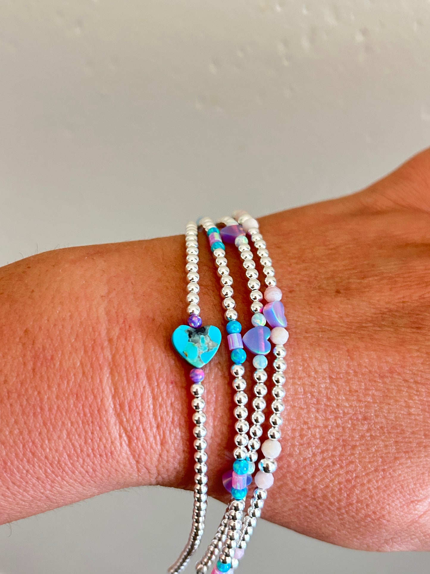 Sterling Silver Beaded Permanent Jewelry Strand With Cotton Candy Opal Accents