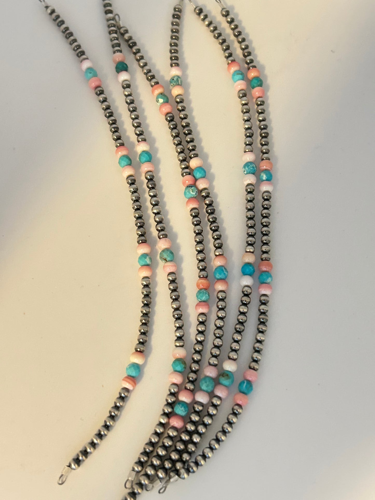 Navajo Pearls - Permanent Jewelry Strand W/ Pink Conch &  Turquoise