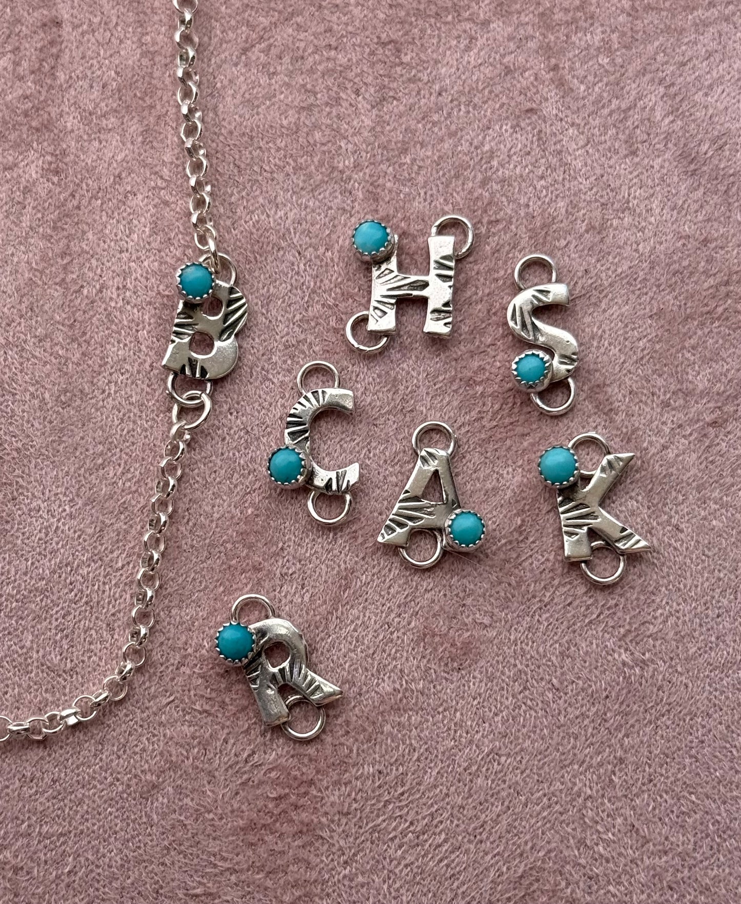 Alphabet Connector w/ 3mm Kingman Turquoise