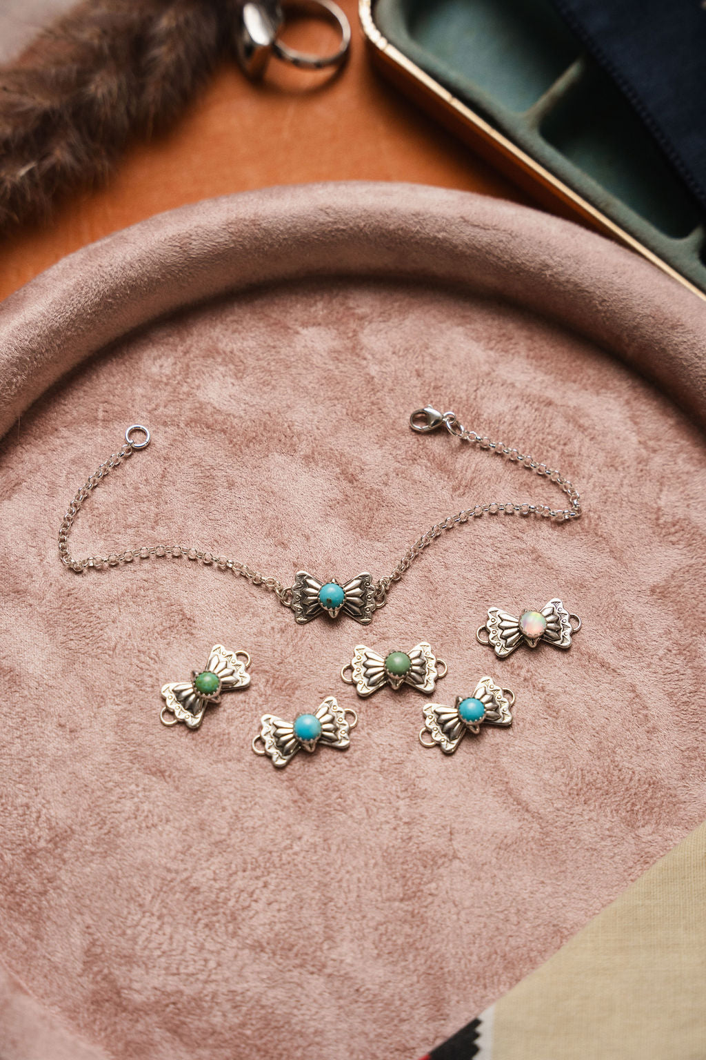 Butterfly Concho Connector w/ 5mm Kingman Turquoise