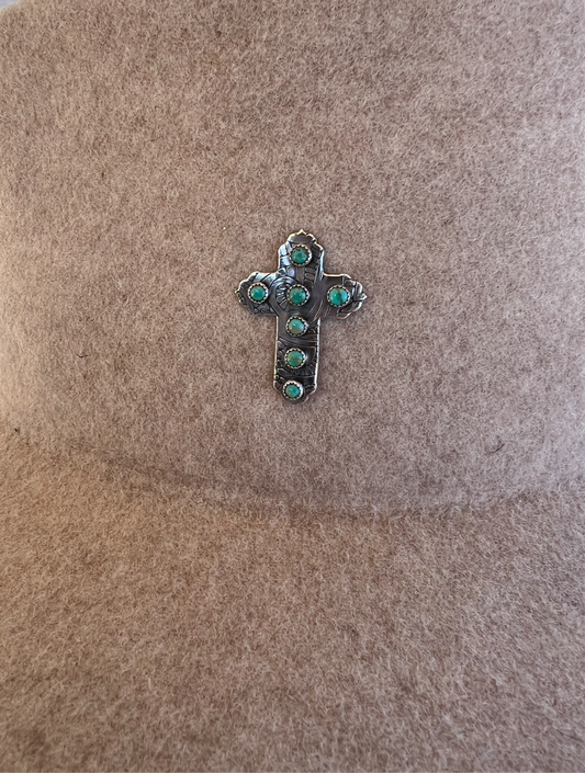 Cross Hat Pin  W/ 7 4mm Stones