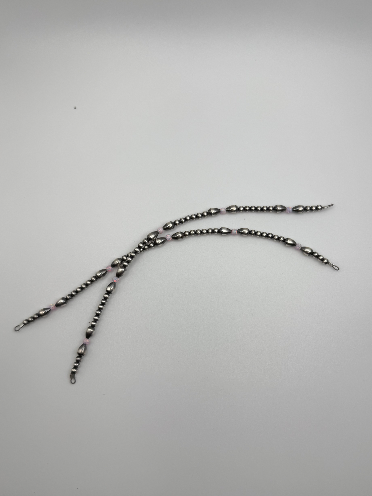 Navajo Pearl - Permanent Jewelry Strand - Bows W/ Pink Bello Opal