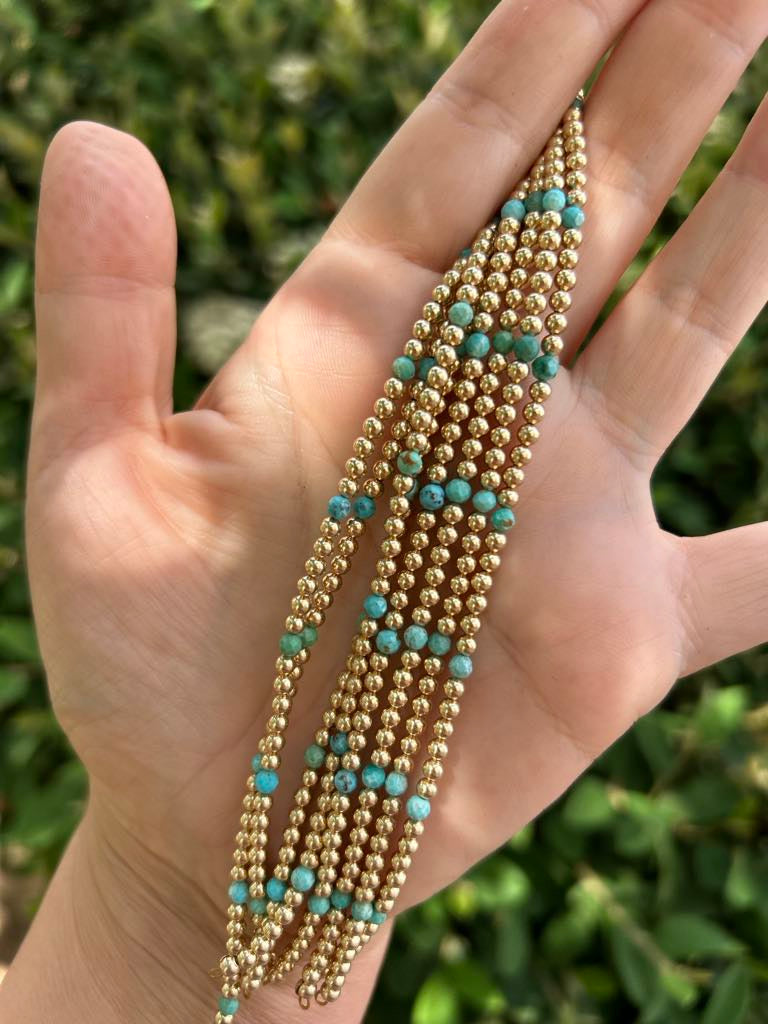 Gold Filled Beaded Permanent Jewelry Strand W/ Kingman Turquoise