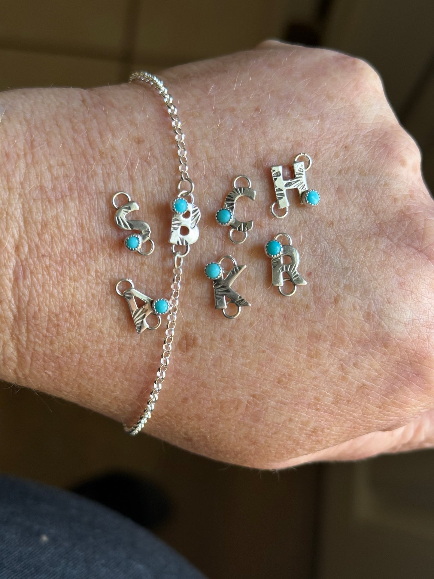 Alphabet Connector w/ 3mm Kingman Turquoise