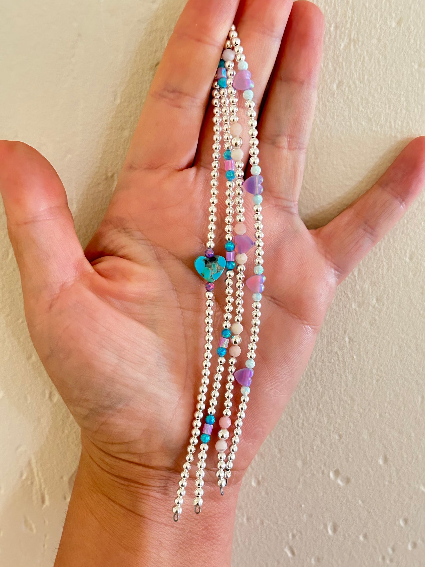 Sterling Silver Beaded Permanent Jewelry Strand With Cotton Candy Opal Accents
